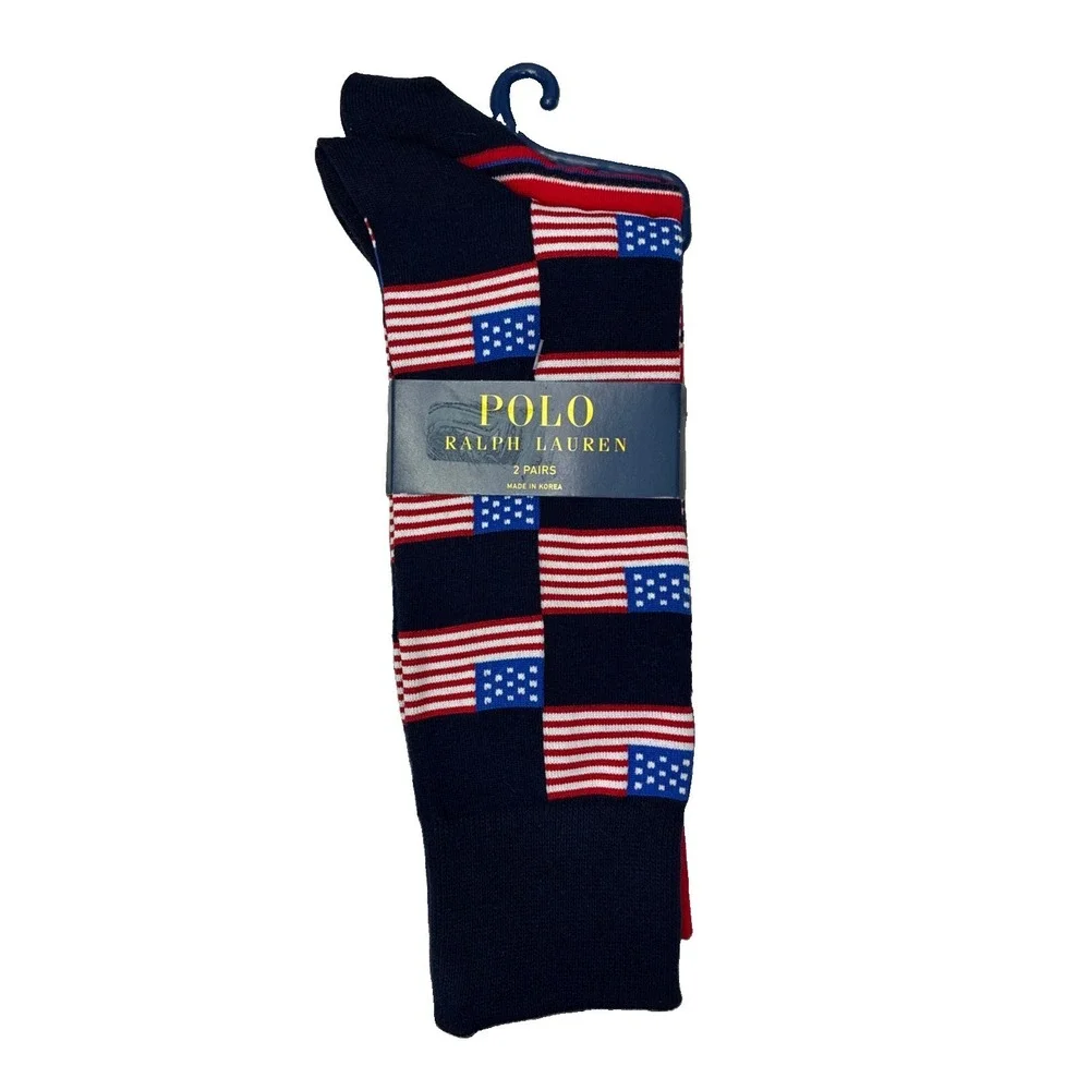 Polo Ralph Lauren Men's Flag Allover Novelty Print Dress Trouser Socks 2-Pack